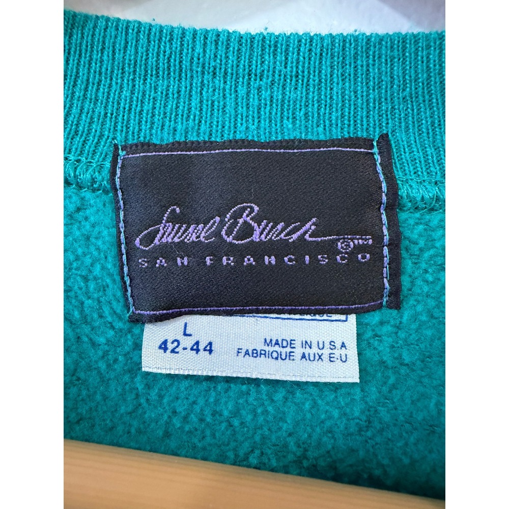 Vintage Laurel Burch Cat Graphic Sweatshirt Teal Green Large Made in USA 80s 90s - Picture 4 of 6